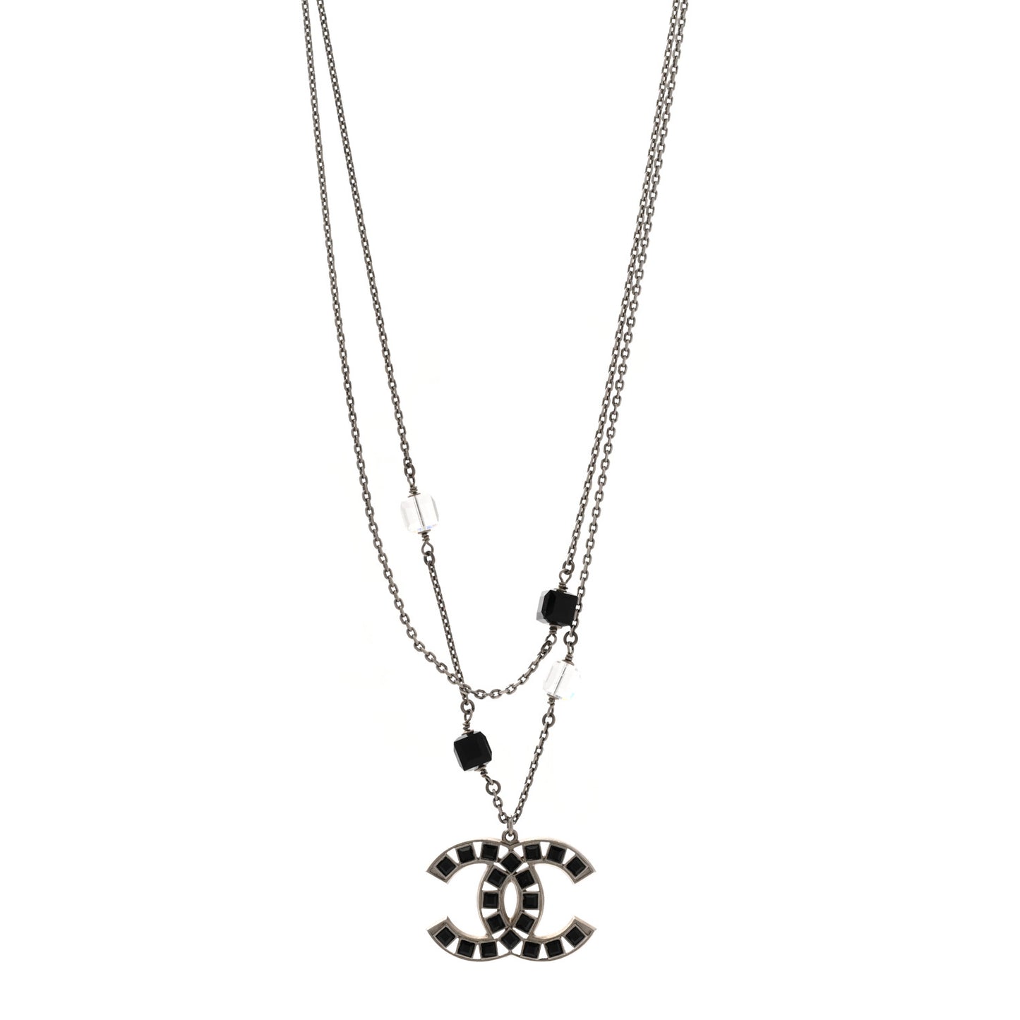 Ruthenium Baguette Crystal CC Necklace Black
