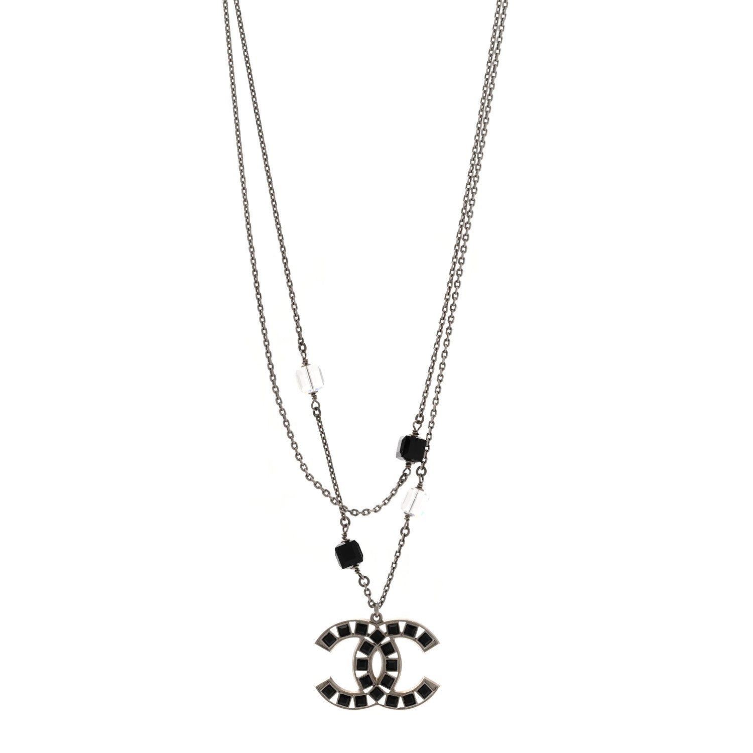 Chanel Ruthenium Baguette Crystal CC Necklace Black 1 of 7