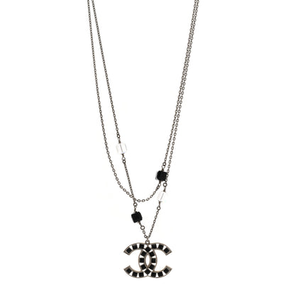Chanel Ruthenium Baguette Crystal CC Necklace Black 1 of 7