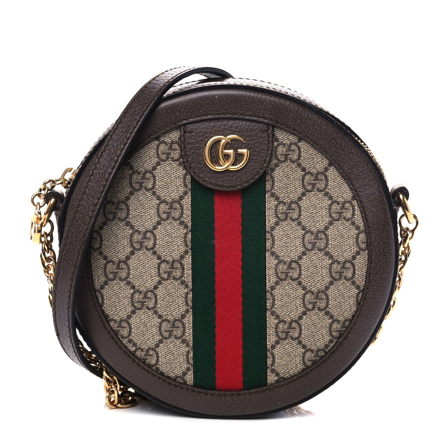 GG Supreme Monogram Web Mini Ophidia Round Shoulder Bag Brown