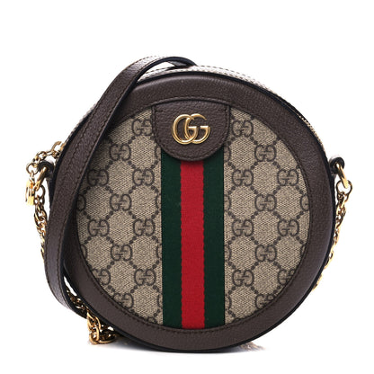 Gucci GG Supreme Monogram Web Mini Ophidia Round Shoulder Bag Brown 1 of 12