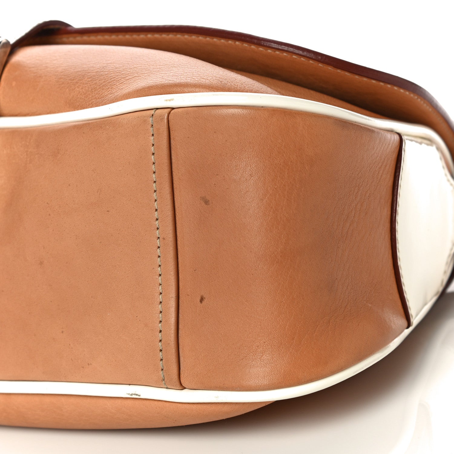 Prada Vernice Old Calfskin Saddle Bag Sabbia Naturale White 8 of 16