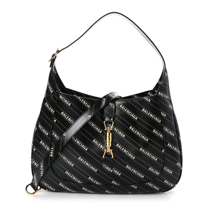 Gucci X BALENCIAGA Calfskin Logo Print Medium Jackie 1961 Hobo Black 1 of 9