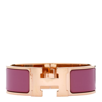 Hermes Enamel Wide Clic Clac H Bracelet GM Rose Velours 1 of 4
