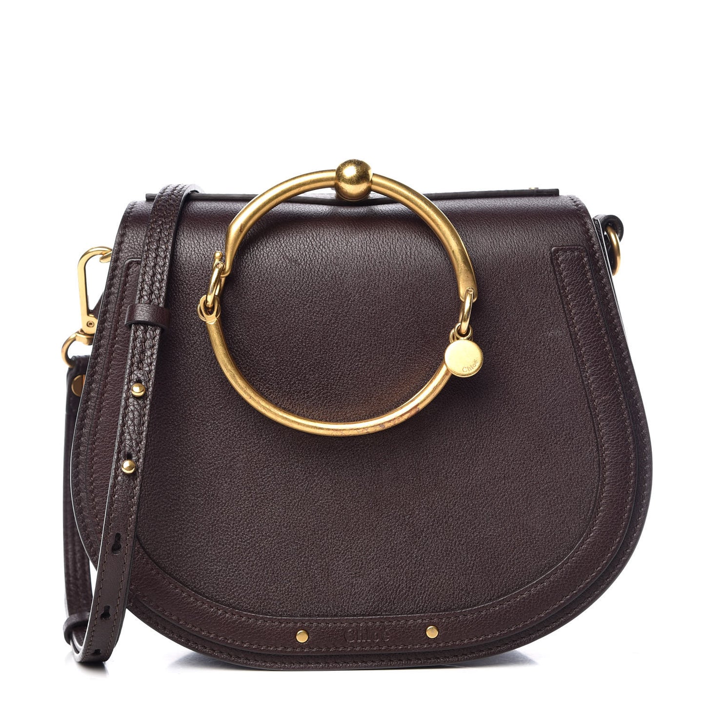 Calfskin Suede Medium Nile Bracelet Bag Carbon Brown