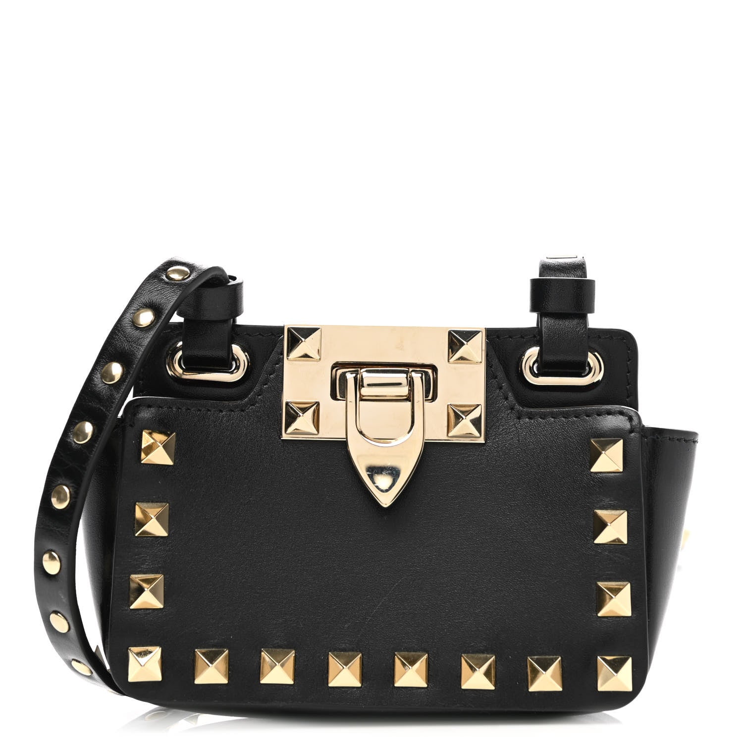 Valentino Garavani Calfskin Rockstud Card Case On Strap Black 1 of 7
