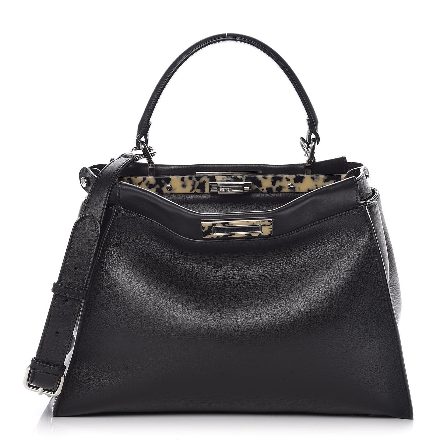 Vitello Dolce Shiny Nappa Plexglass Granite Medium Peekaboo Iconic Satchel Black
