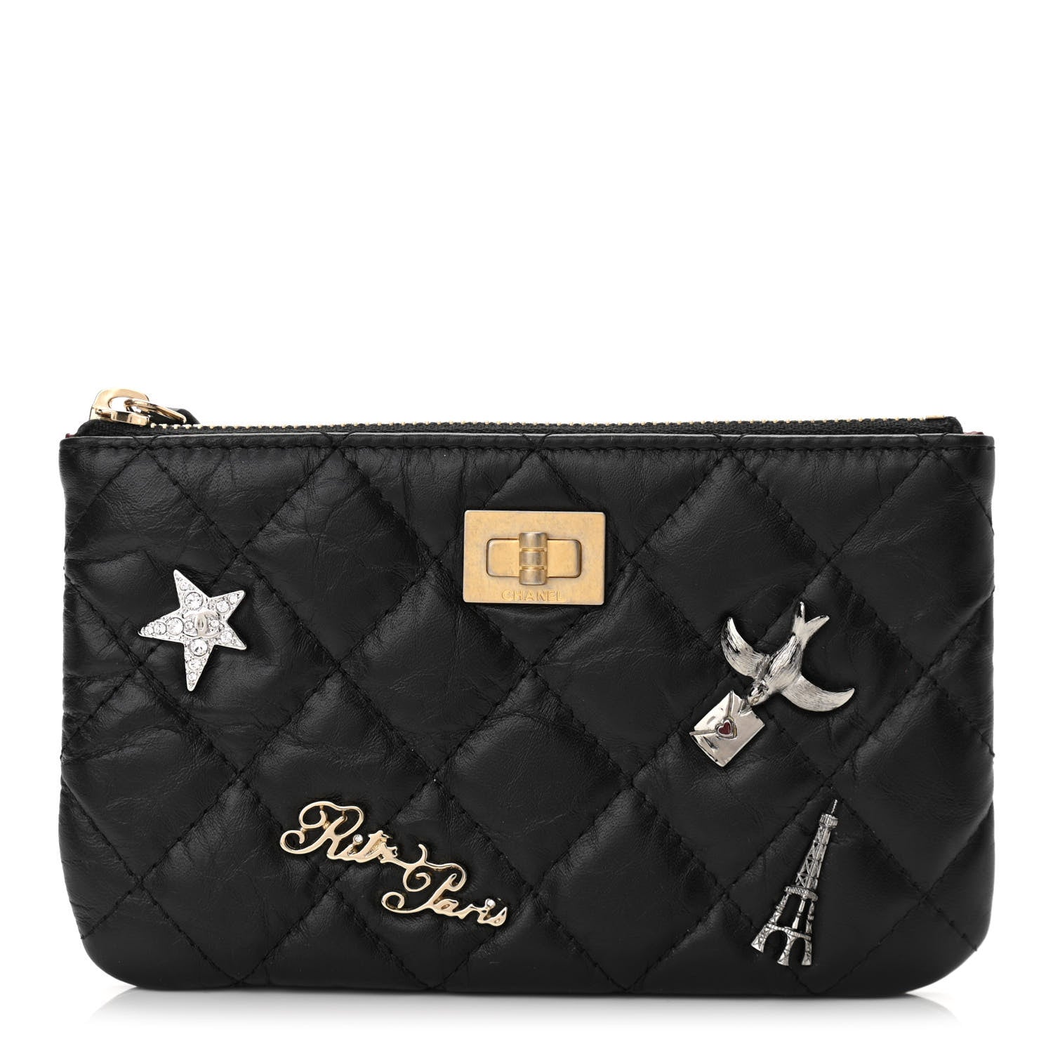 Chanel Aged Calfskin Quilted Small Lucky Charms Cosmetic Case Black 1 of 7