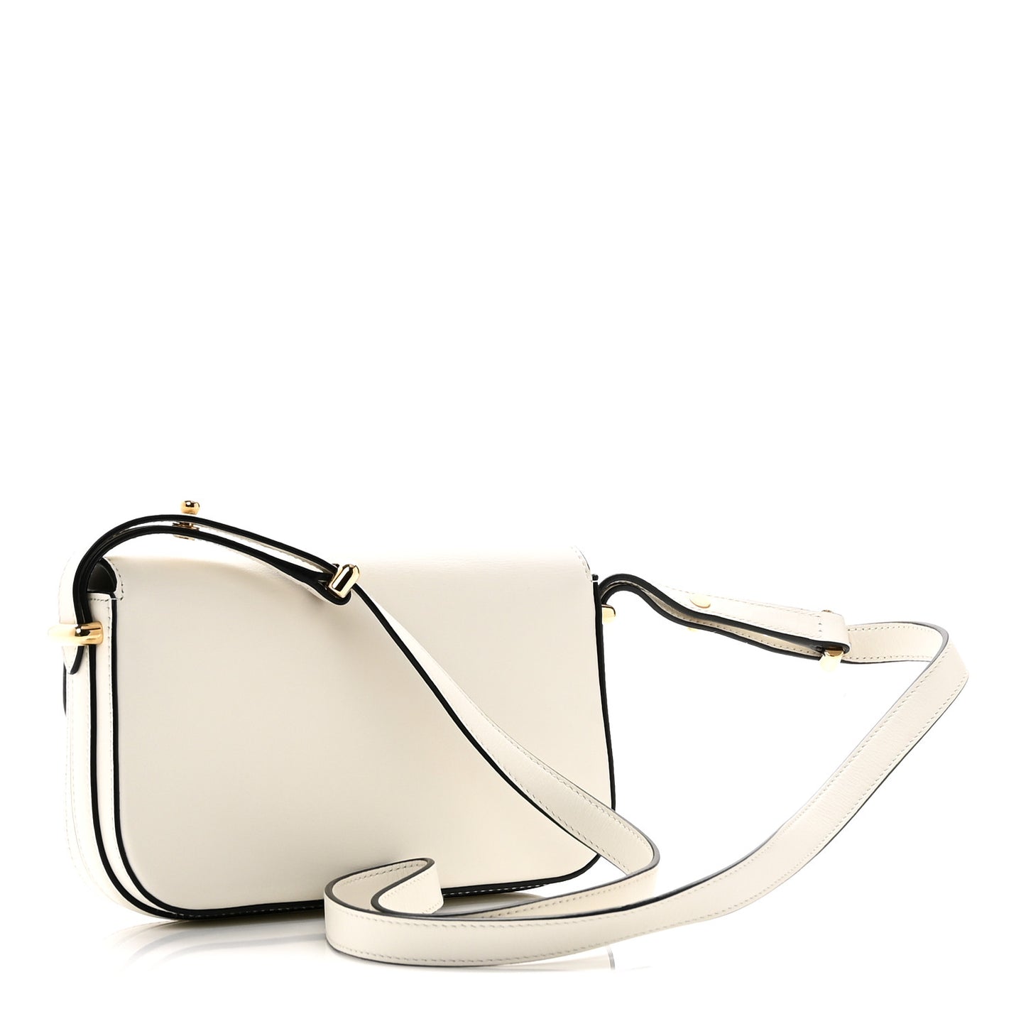 Soft Calfskin Metal Triangle Logo Flap Shoulder Bag White