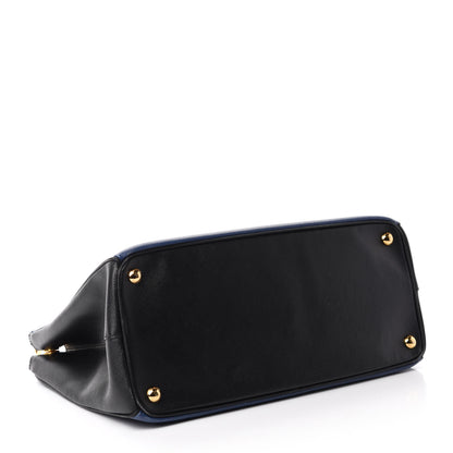 Prada Saffiano Lux Bi-Color Medium Tote Bluette Black 4 of 11