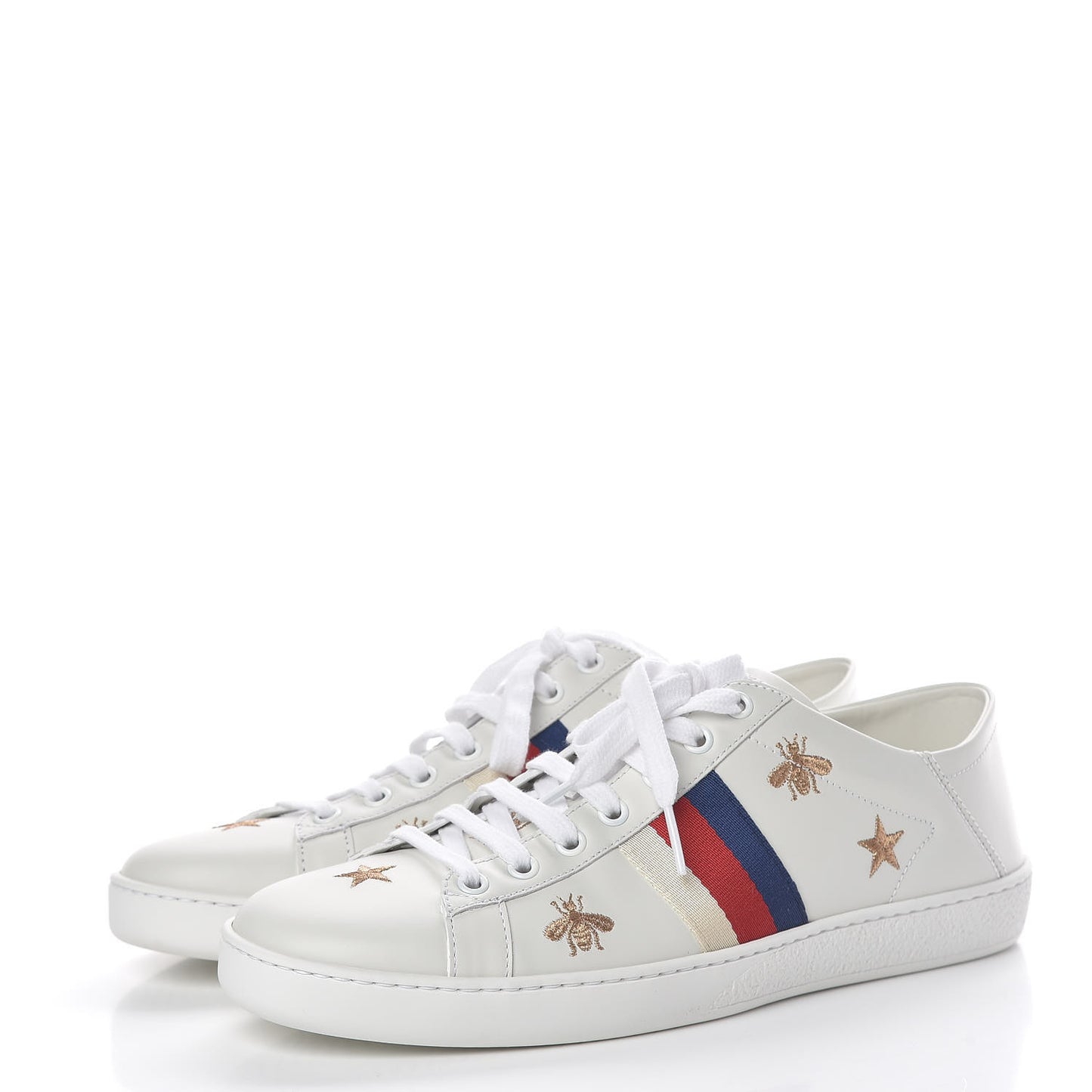 Calfskin Bee Star Embroidered Sylvie Web Ace Sneakers 40 White
