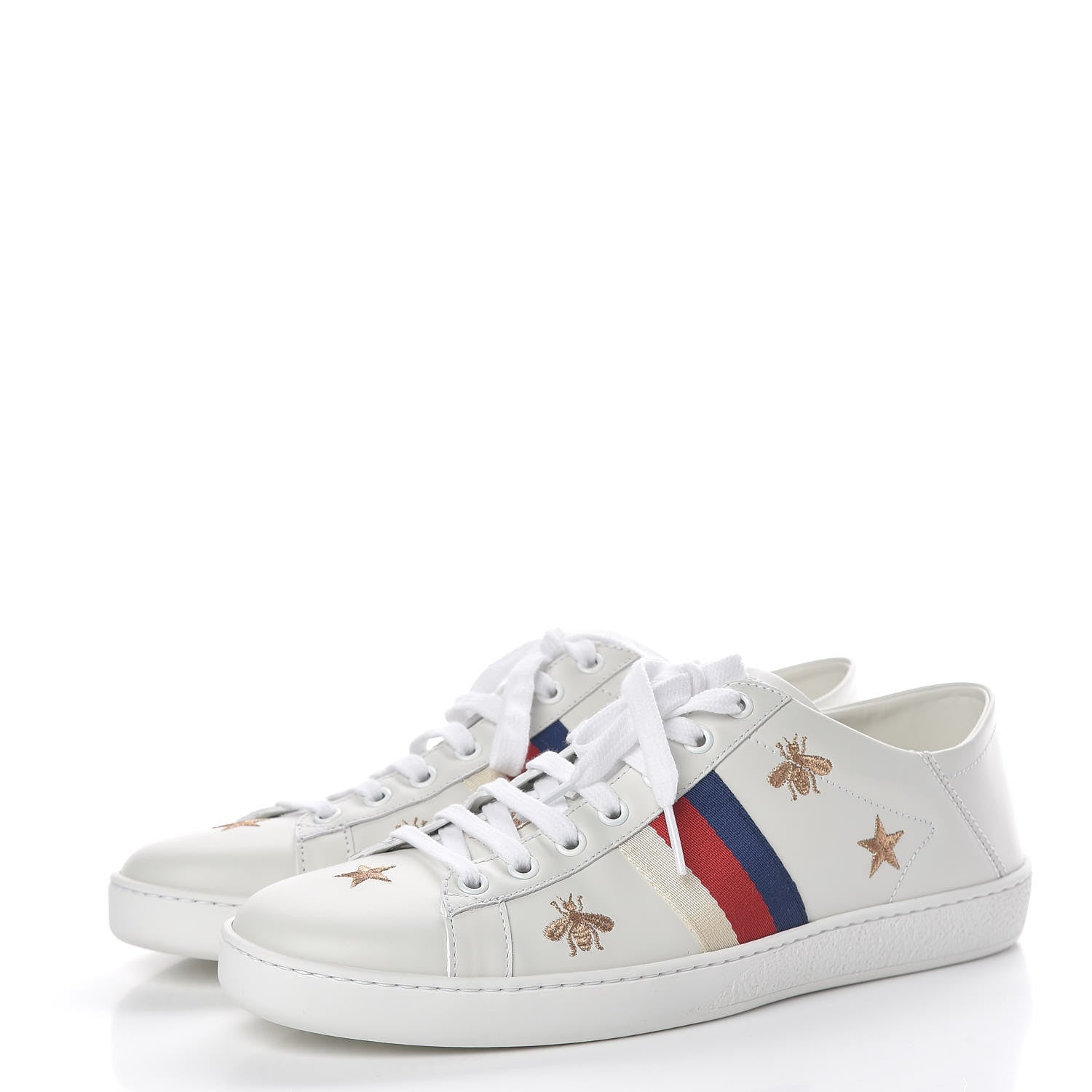 Gucci Calfskin Bee Star Embroidered Sylvie Web Ace Sneakers 40 White 3 of 10
