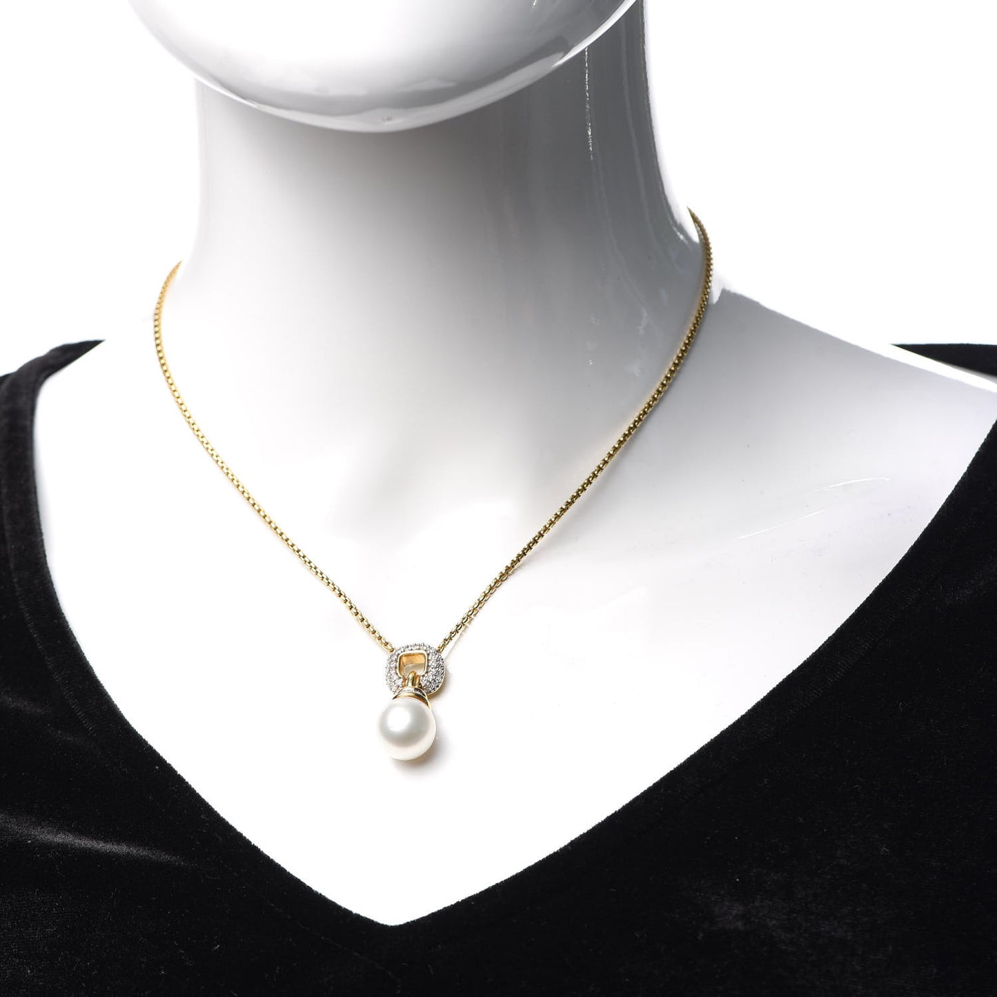 18K Yellow Gold Diamond Pearl Drop Pendant Necklace