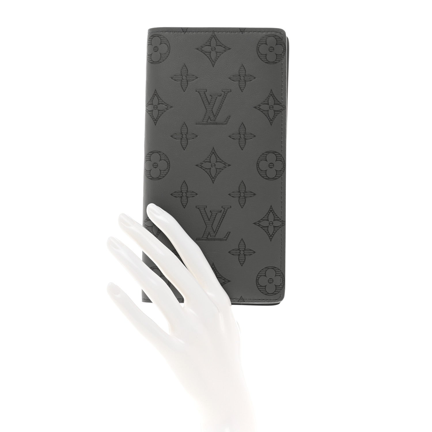 Louis Vuitton Calfskin Monogram Shadow Brazza Wallet Anthracite Gray 2 of 7