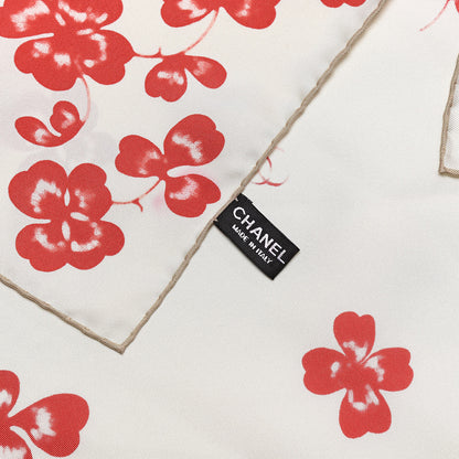 Chanel Silk Flower Square Scarf Ivory Red 3 of 4