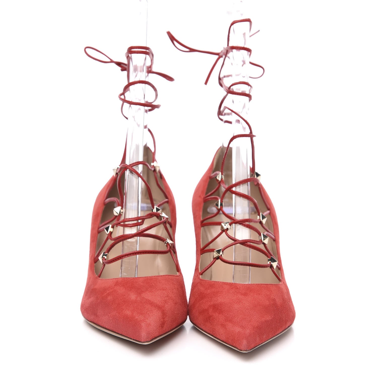 Valentino Garavani Suede Rockstud Gladiator Lace Up Pumps 36.5 Rosso Valentino 2 of 9