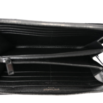 Saint Laurent Grain De Poudre Matelasse Chevron Monogram Monochrome Zip Around Wallet Black 5 of 6
