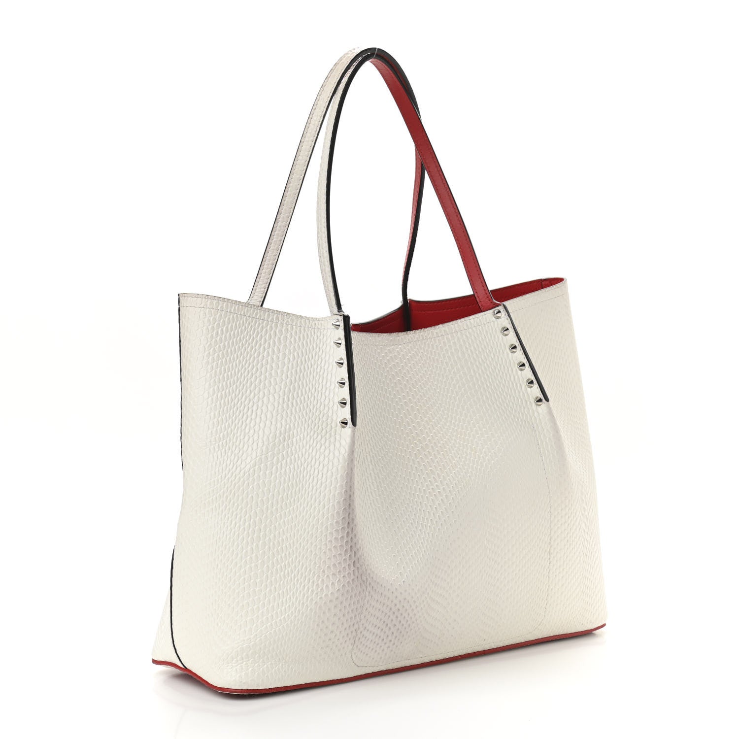 Christian Louboutin Calfskin Lizard Embossed Spikes East West Cabata Tote White 3 of 13