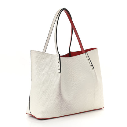 Christian Louboutin Calfskin Lizard Embossed Spikes East West Cabata Tote White 3 of 13