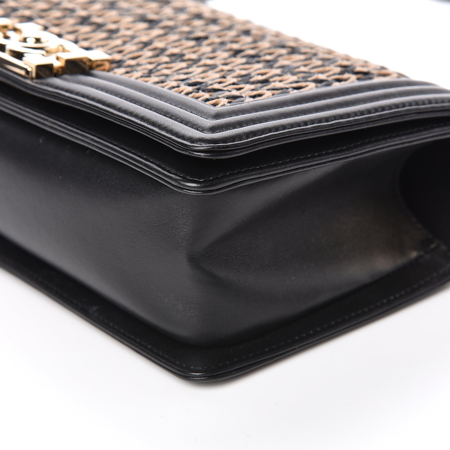 Lambskin Cotton Woven Medium Boy Flap Black