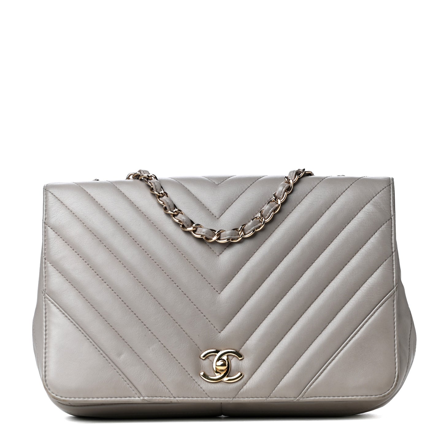 Calfskin Chevron Quilted Medium Statement Flap Grey