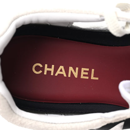 Chanel Mesh Suede Calfskin Womens CC Sneakers 39.5 White Black 7 of 8