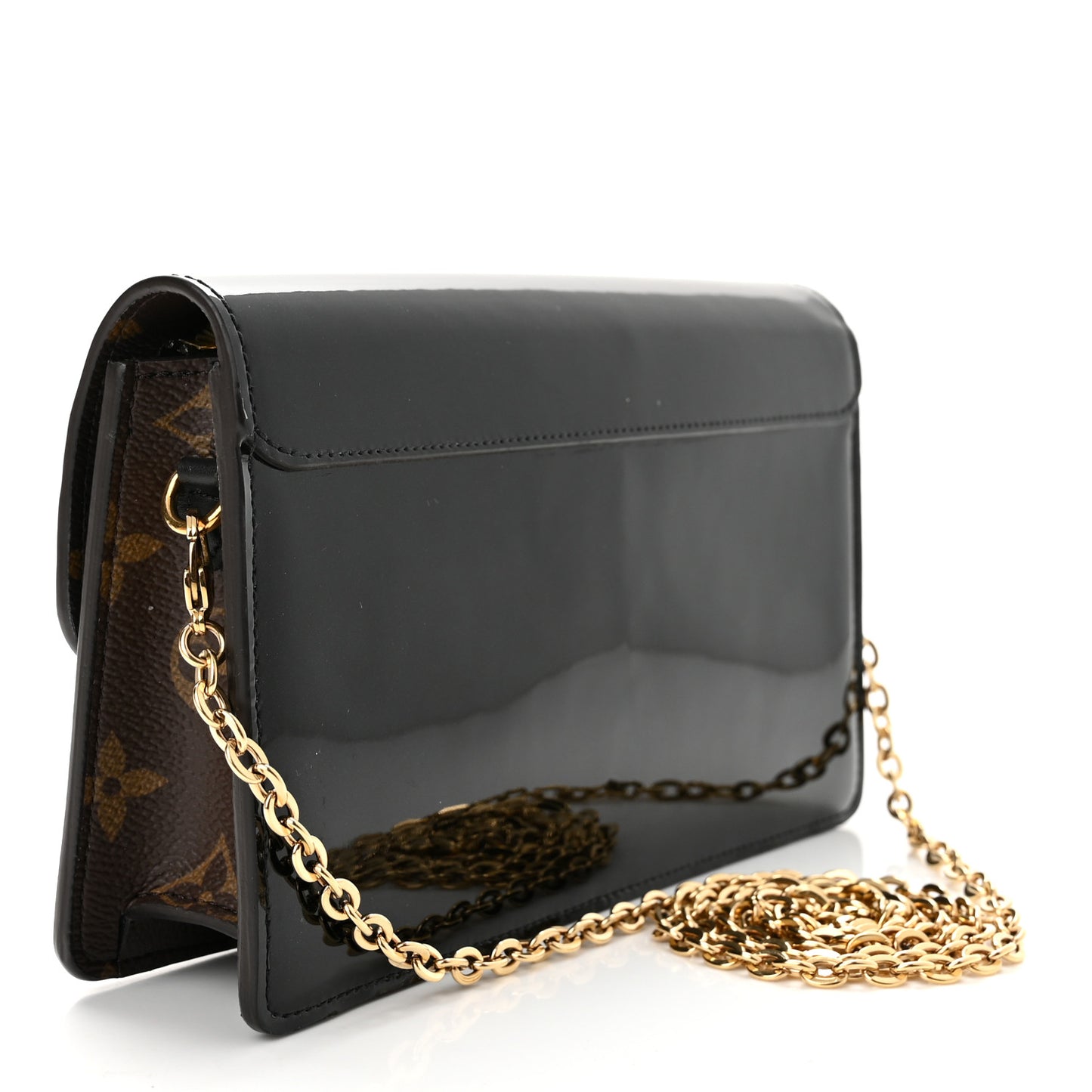 Patent Calfskin Monogram Cherrywood Chain Wallet Black