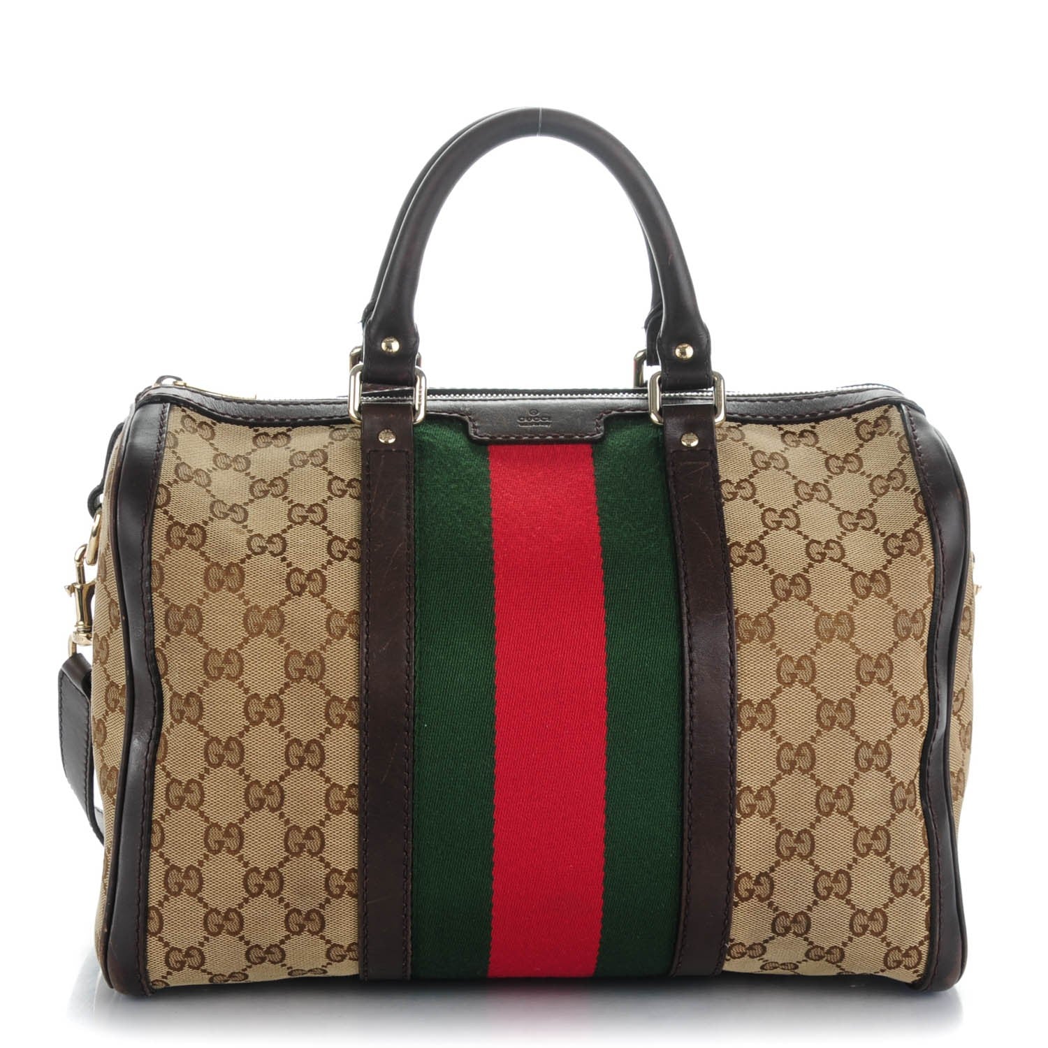 Gucci Monogram Vintage Web Medium Boston Dark Brown 1 of 12