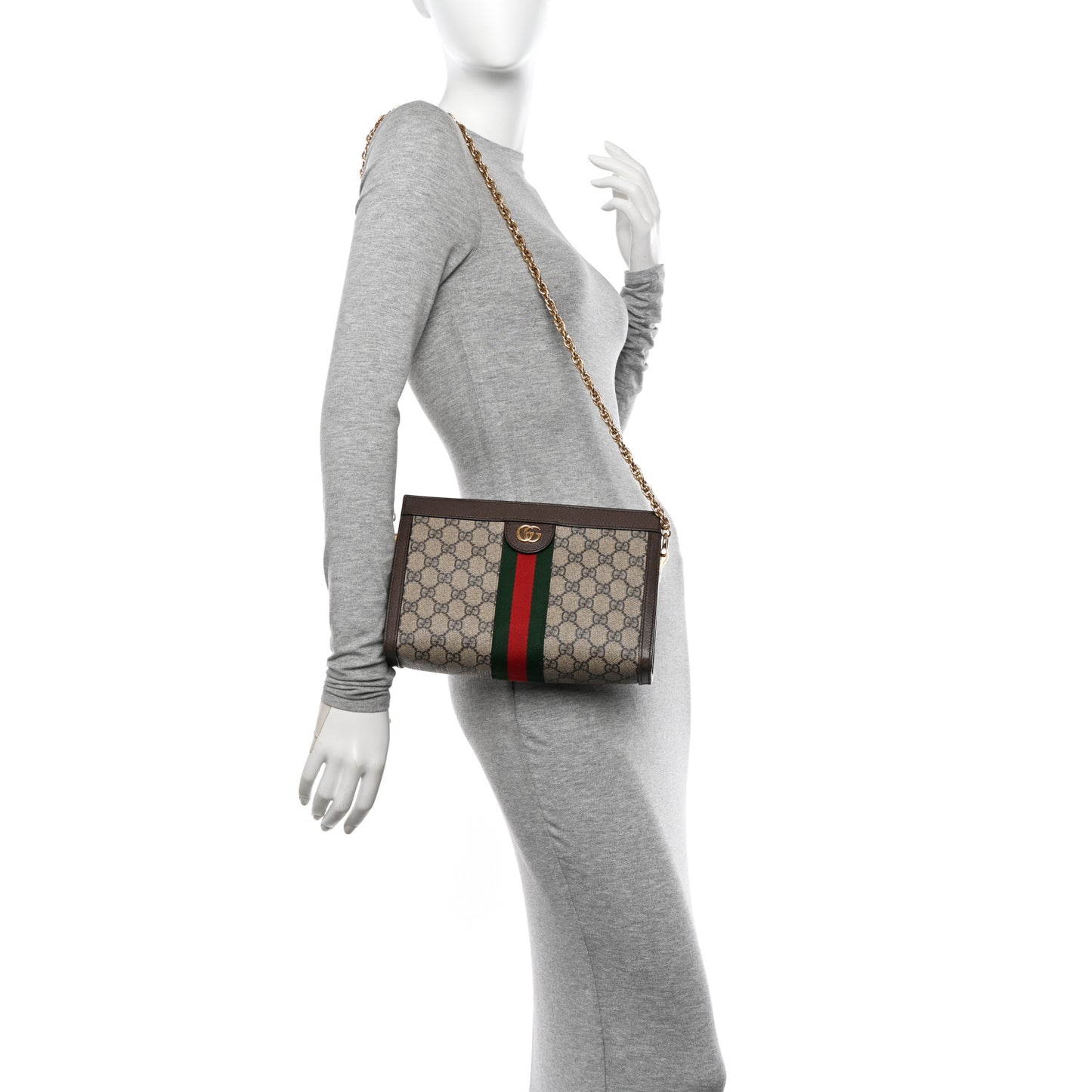 GG Supreme Monogram Web Small Ophidia Chain Shoulder Bag Brown