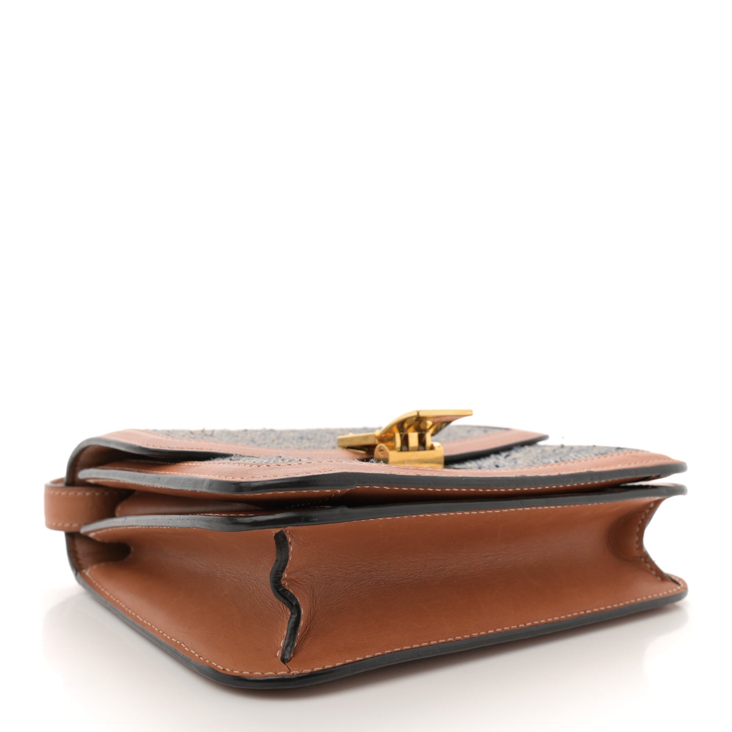 Textile Natural Calfskin Teen Classic Box Flap Bag Navy Tan