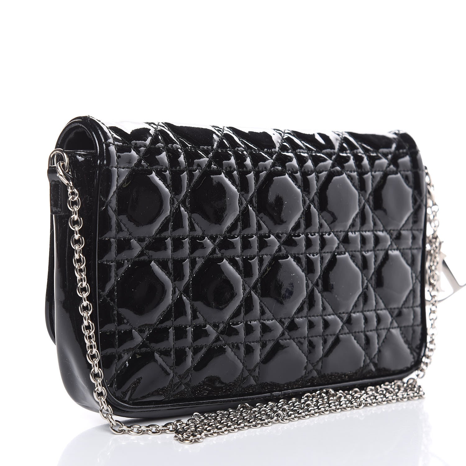 Christian Dior Patent Cannage Wallet on Chain Pouch Black 3 of 13