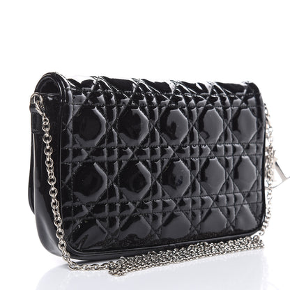 Christian Dior Patent Cannage Wallet on Chain Pouch Black 3 of 13