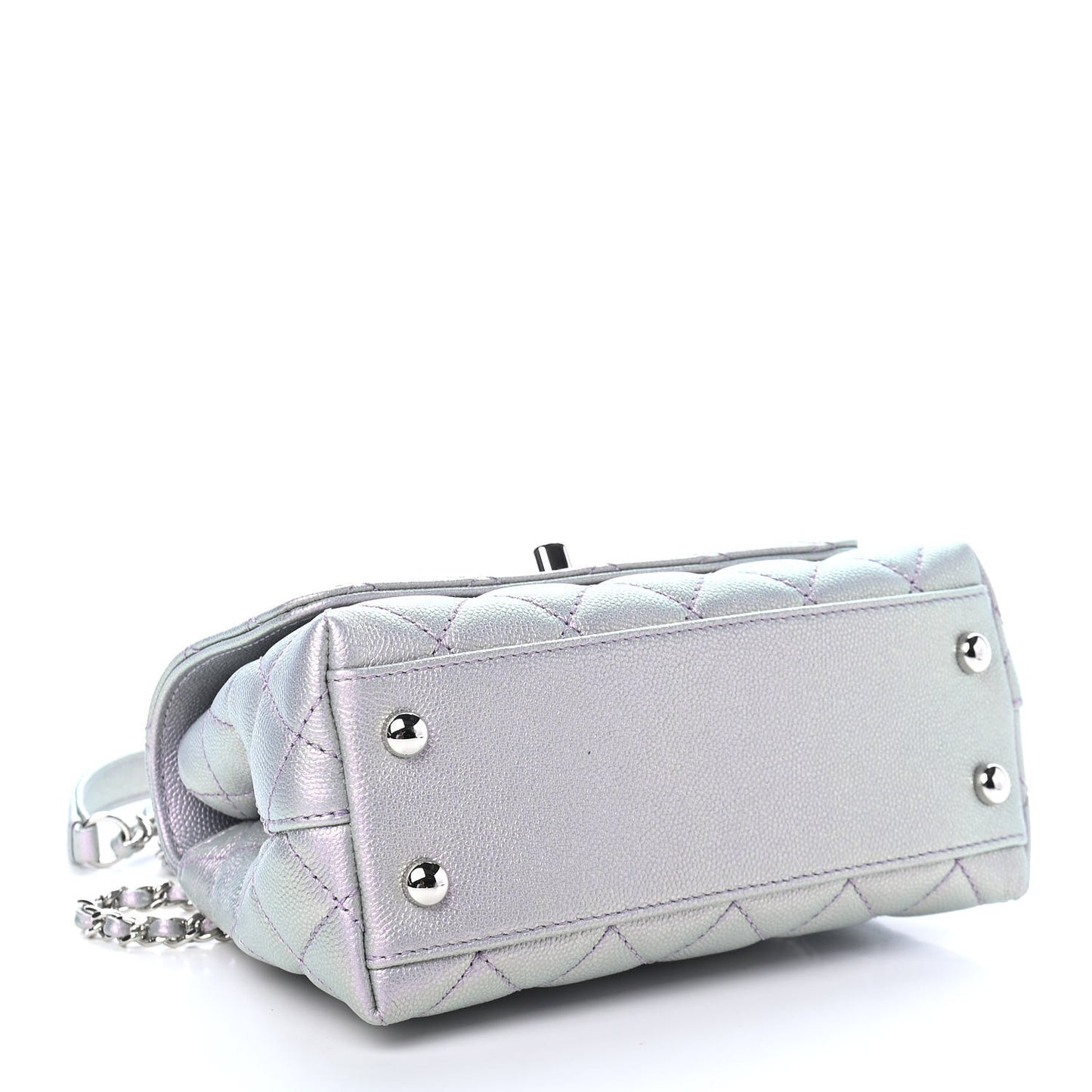 Iridescent Caviar Quilted Extra Mini Coco Handle Flap Purple