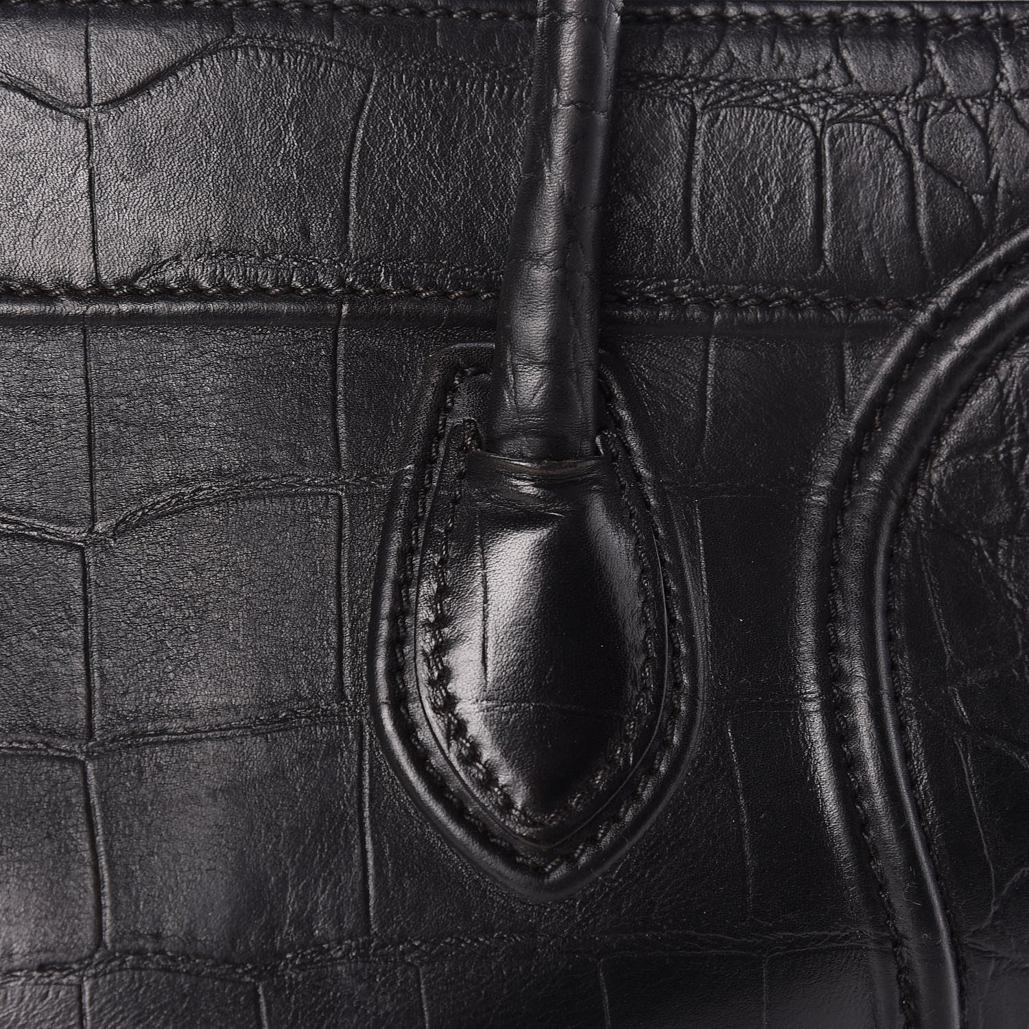 Celine Crocodile Embossed Calfskin Medium Phantom Luggage Black 14 of 17