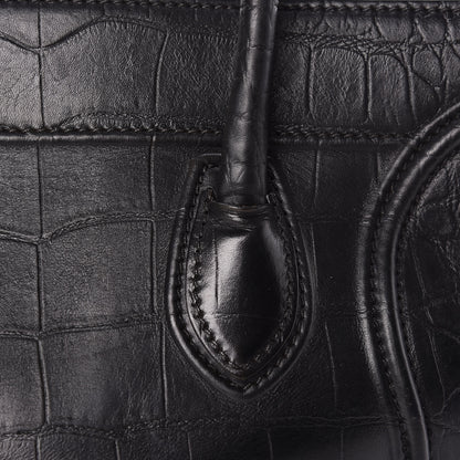Celine Crocodile Embossed Calfskin Medium Phantom Luggage Black 14 of 17