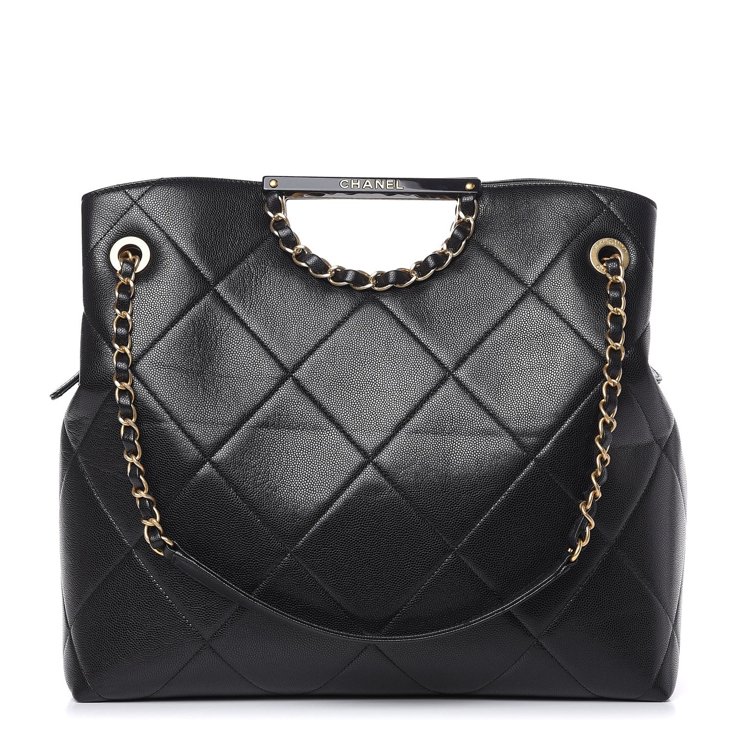 Caviar Quilted Large A Real Catch Shopping Bag Black