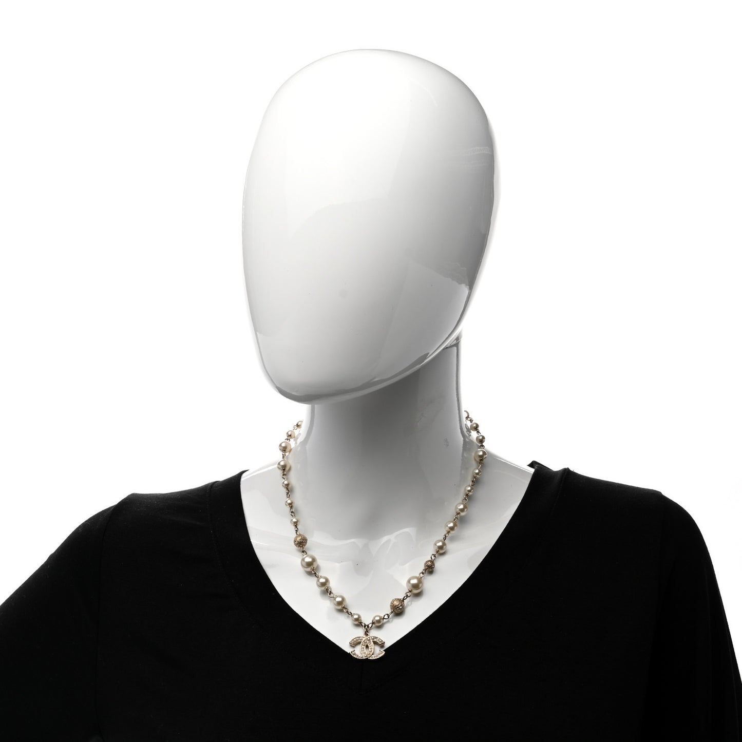 Strass Crystal Pearl Beaded CC Short Necklace Gold