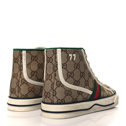Gucci GG Monogram Web Womens 1977 Tennis High Top Sneakers 37 Beige Ebony Mystic White 4 of 8