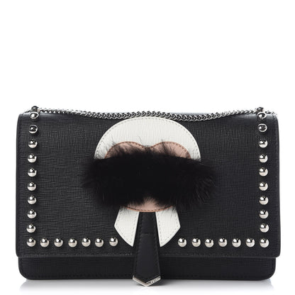 Fendi Vitello Elite Mink Fur Studded Karlito Tube Wallet on Chain Black 1 of 7