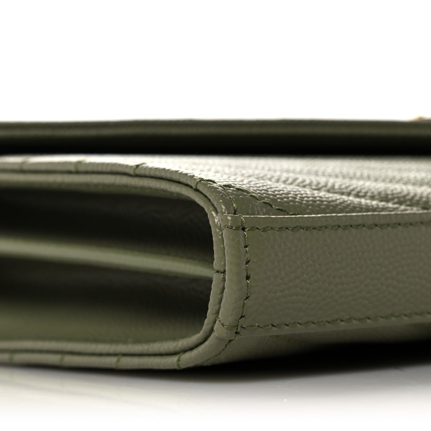 Grain De Poudre Matelasse Chevron Monogram Chain Wallet Vert Kaki