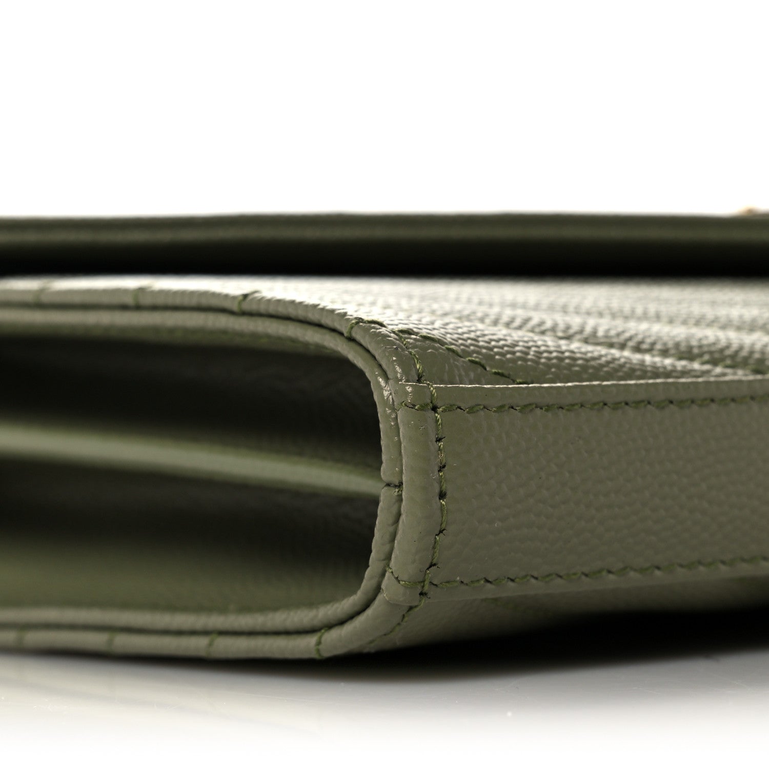 Saint Laurent Grain De Poudre Matelasse Chevron Monogram Chain Wallet Vert Kaki 7 of 8