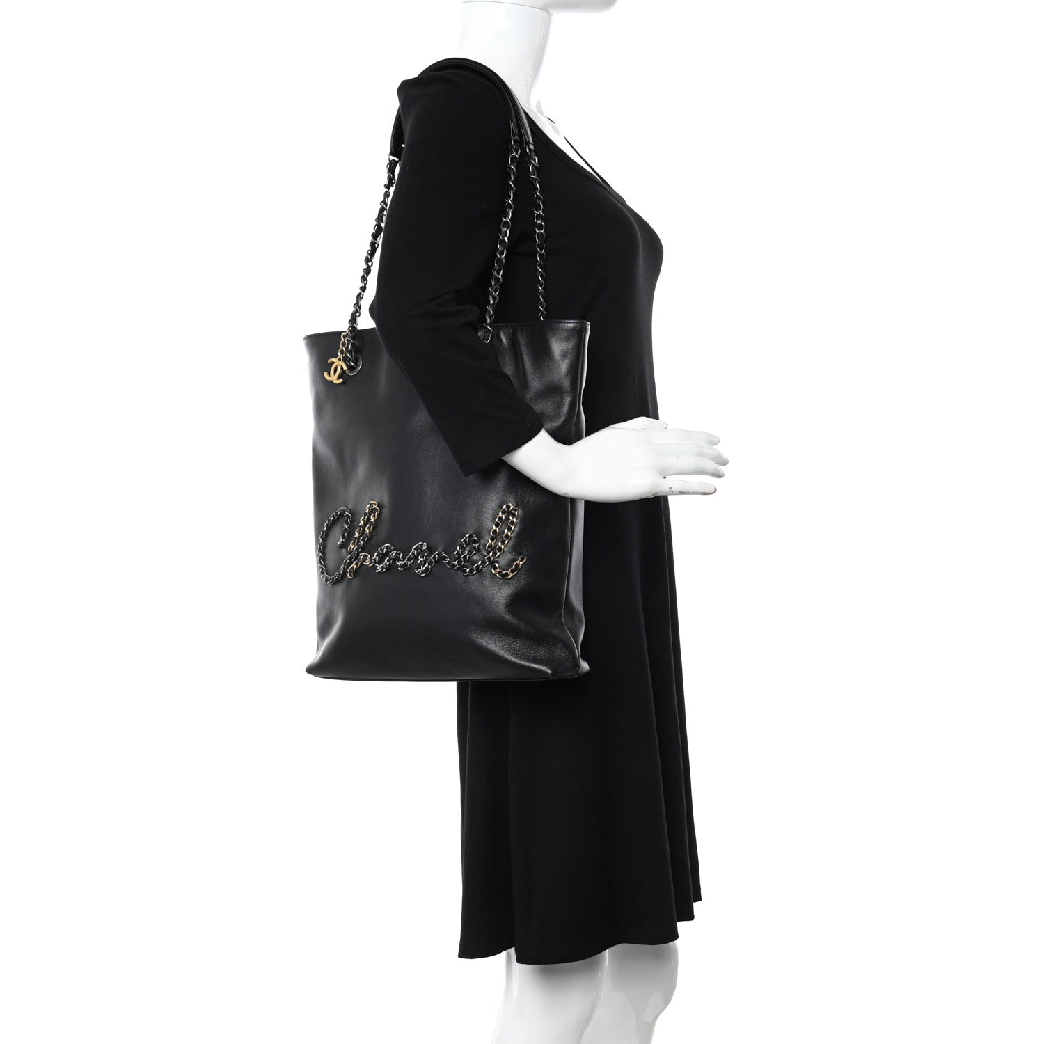Chanel Calfskin Chain 20s Signe Tote Black 2 of 12