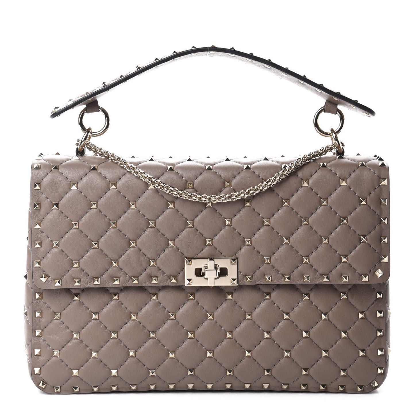 Nappa Large Rockstud Spike Shoulder Bag Clay