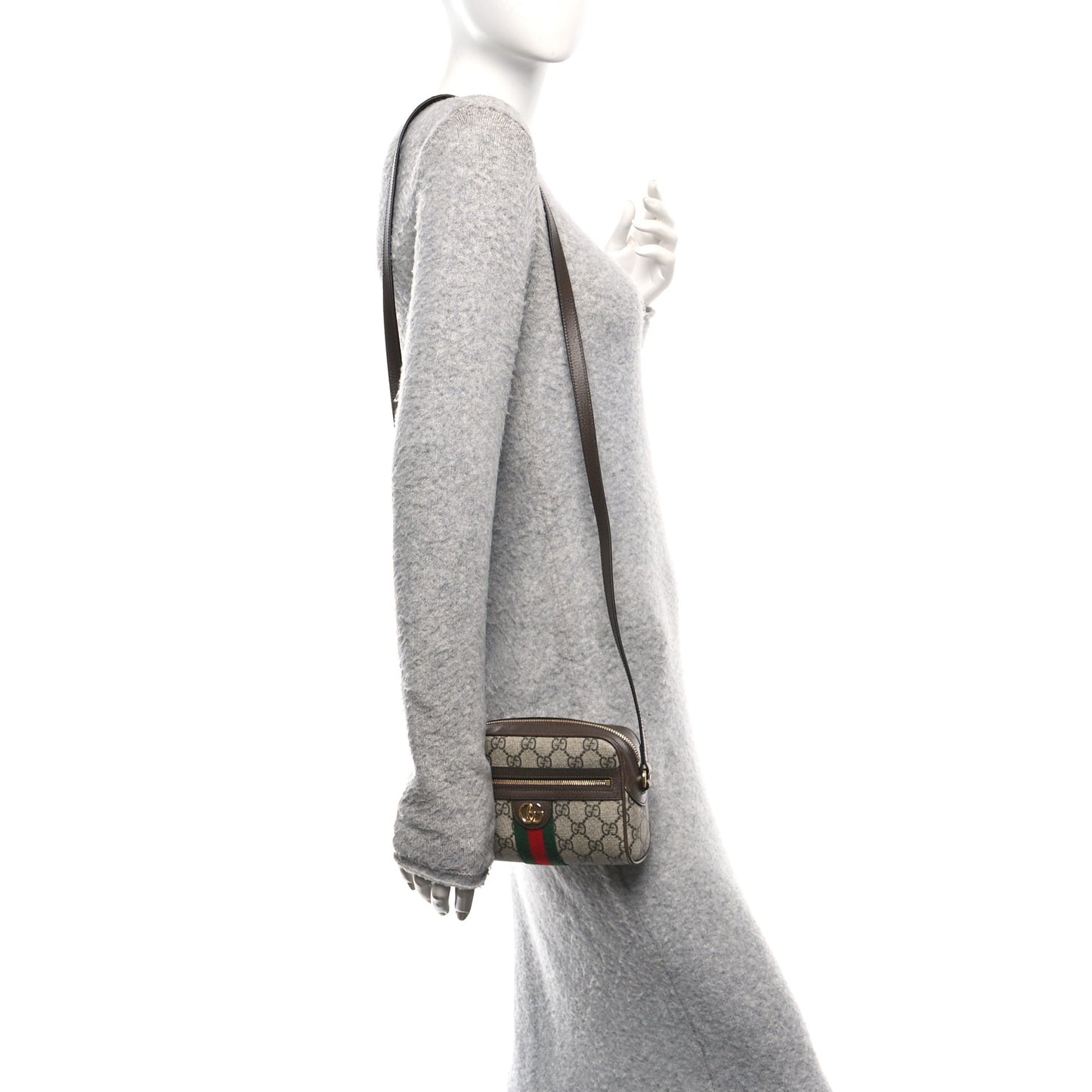 GG Supreme Monogram Textured Dollar Calfskin Mini Ophidia Shoulder Bag Beige Ebony New Acero