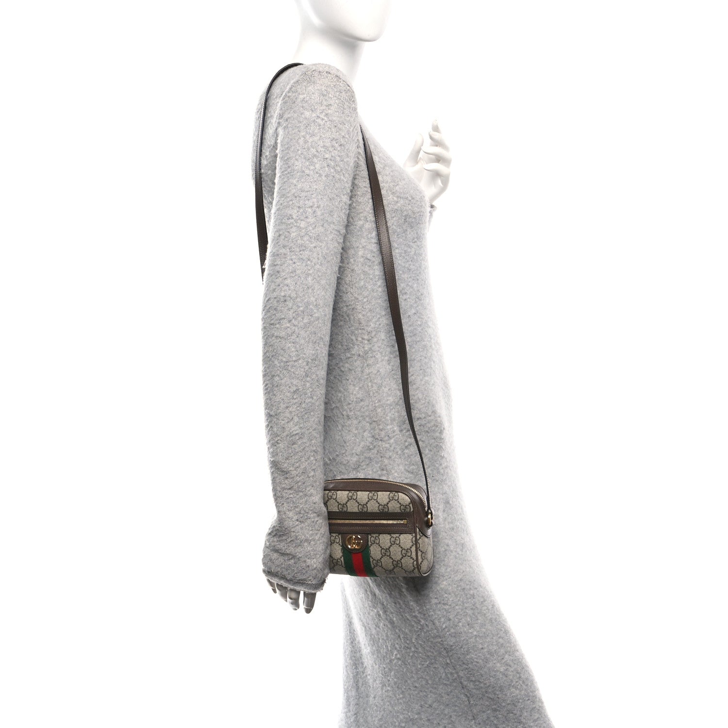 Gucci GG Supreme Monogram Textured Dollar Calfskin Mini Ophidia Shoulder Bag Beige Ebony New Acero 2 of 10