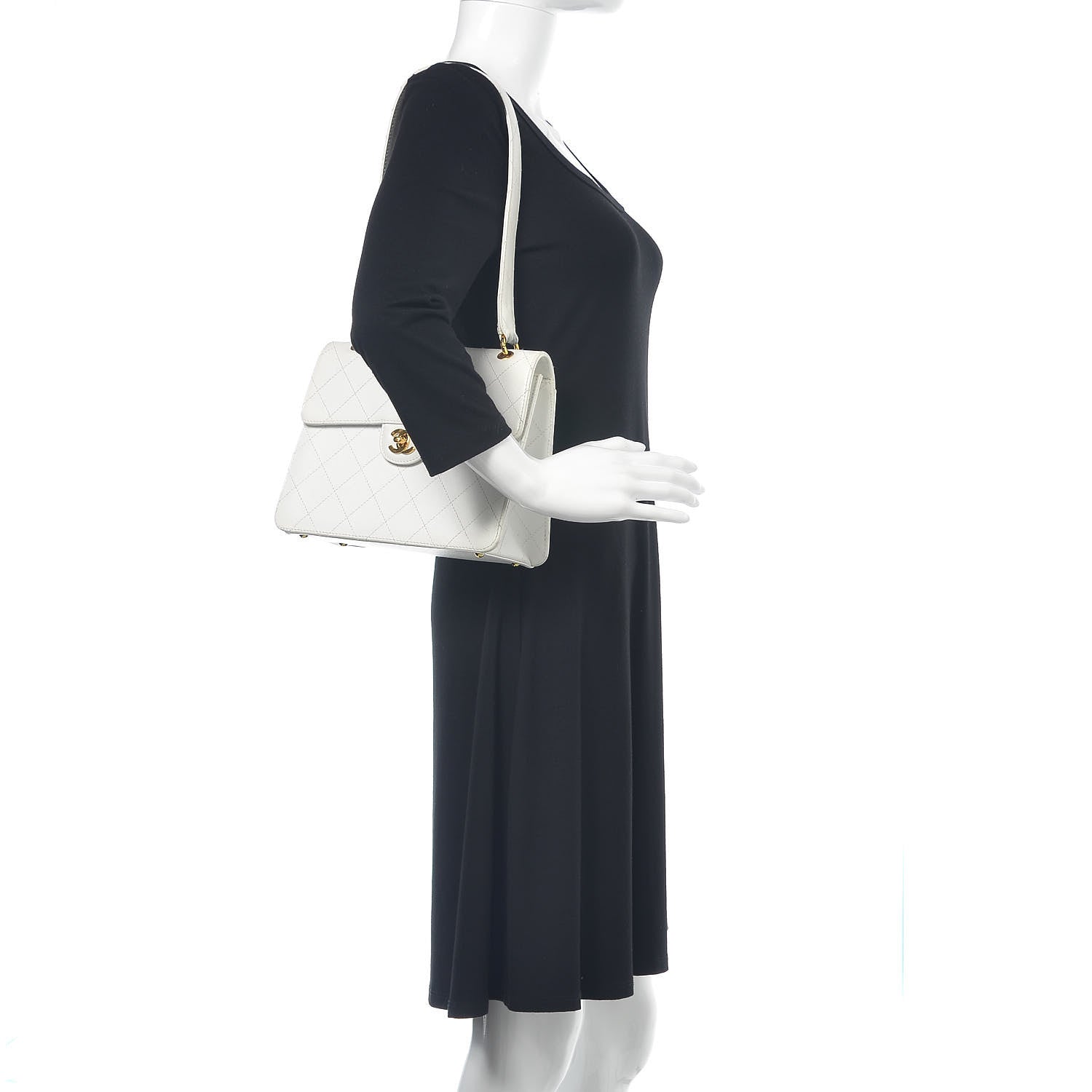 Chanel Caviar Stitched Flap Shoulder Bag White 2 of 14