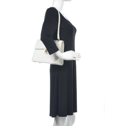 Chanel Caviar Stitched Flap Shoulder Bag White 2 of 14