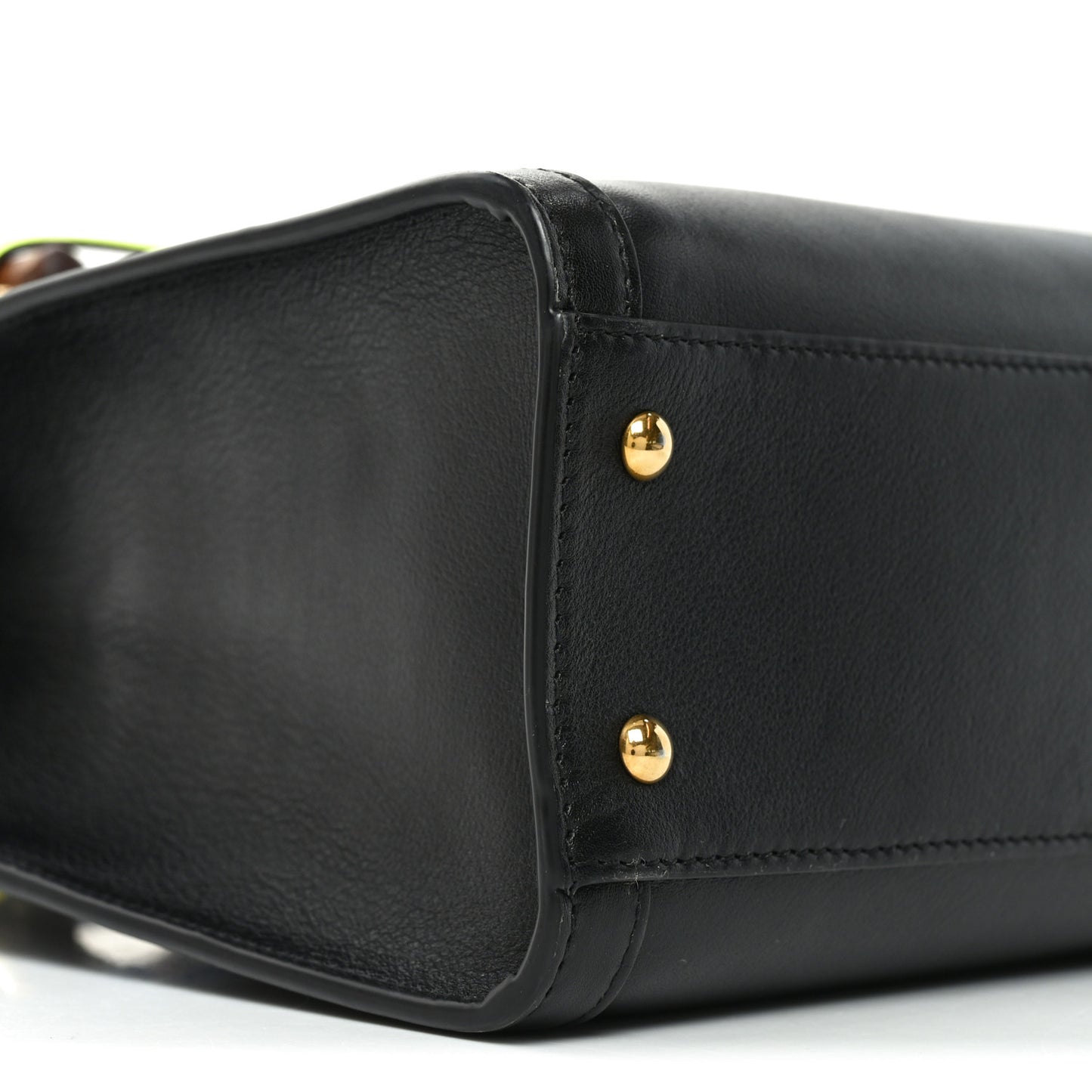 Calfskin Small Diana Tote Bag Black Yellow Fluo