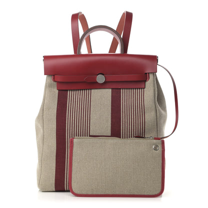 Hermes Vache Hunter Toile H Vibration Herbag a Dos Retourne Backpack Bordeaux Ficelle Rouge Piment 1 of 13