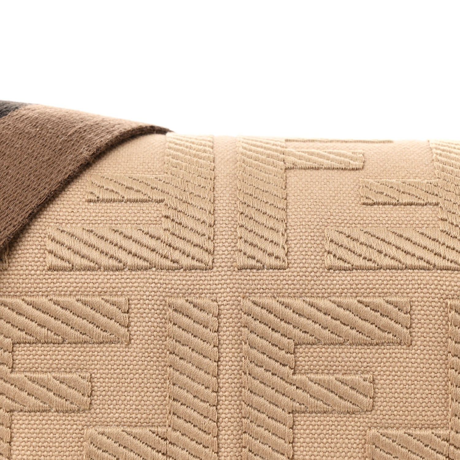 Fendi Canvas Vitello King FF Embroidered Baguette Sand Ghianda